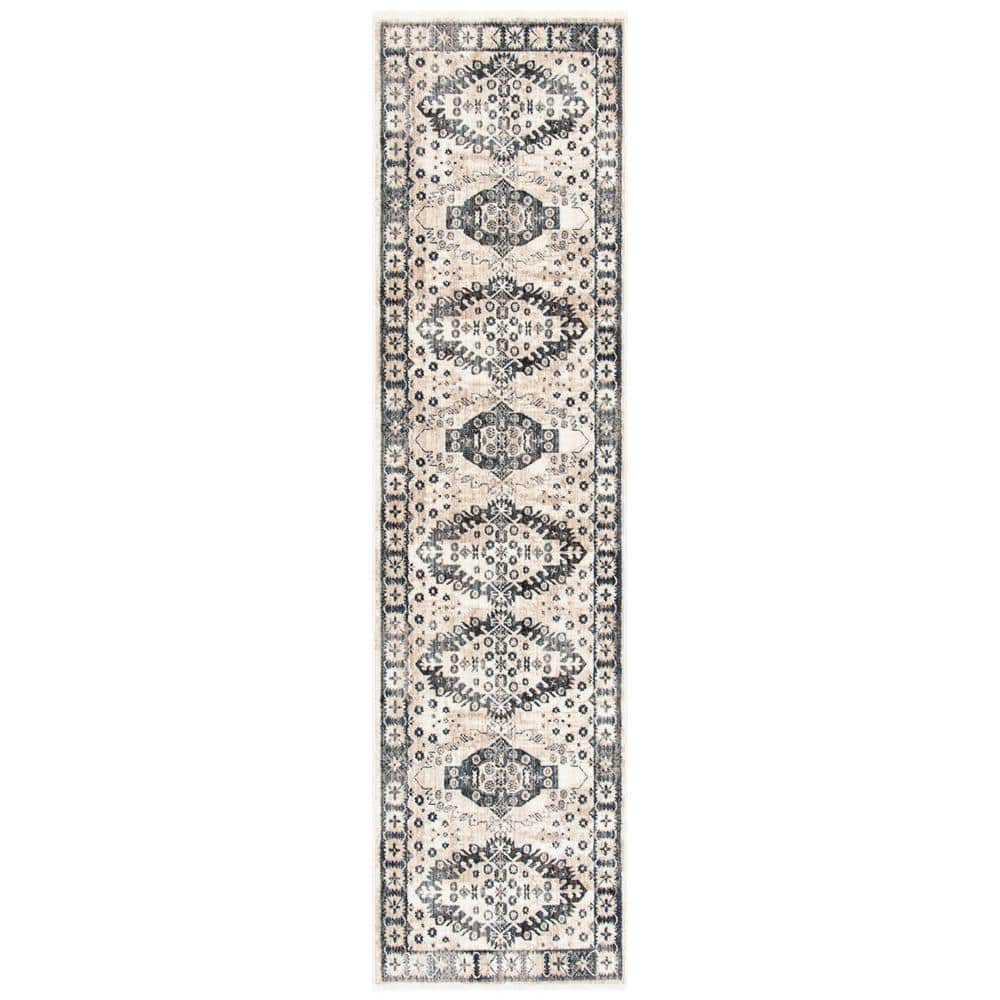 Safavieh Herat Ivory Gray 3 Ft. X 10 Ft. Geometric Medallion Runner Rug 