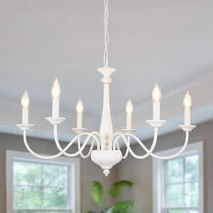 Tinoco 6 Light Distressed White Classic Candle Style Dimmable Traditional Chandelier for Living Room Kitchen Island etc.