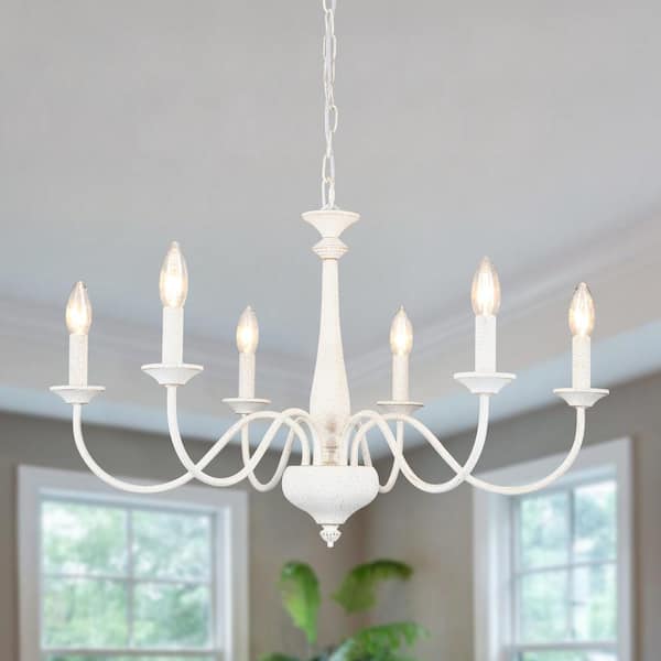 LWYTJO Tinoco 6 Light Distressed White Classic Candle Style Dimmable Traditional Chandelier for Living Room Kitchen Island etc.