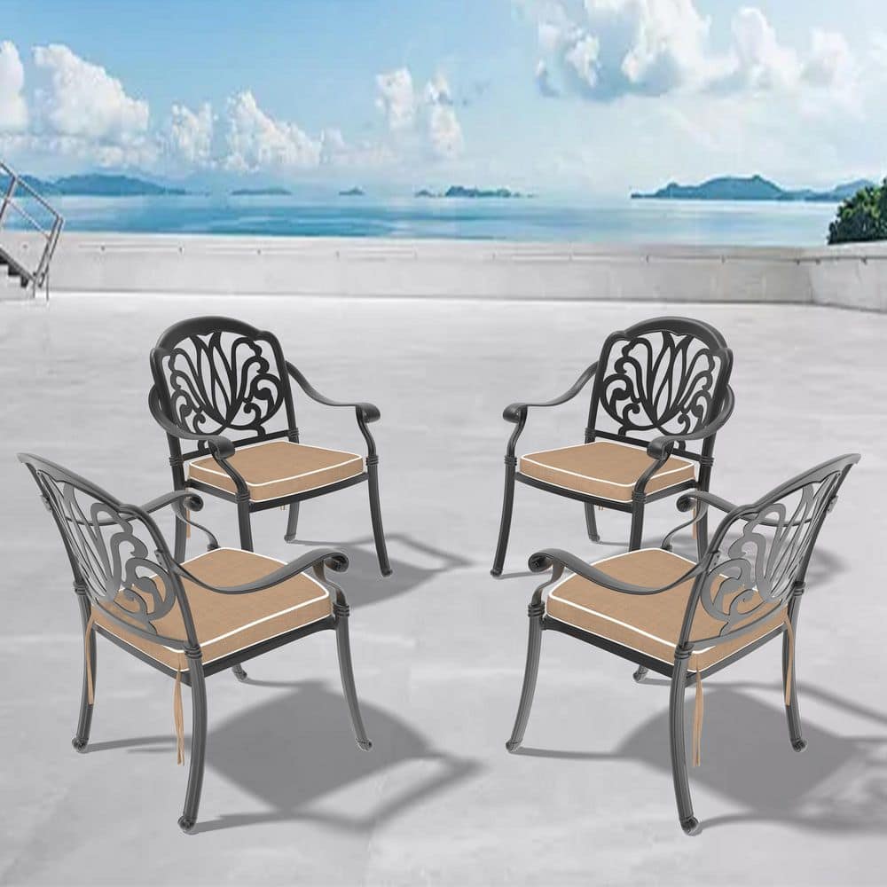 Black Frame Cast Aluminum Outdoor Dining Chair with Brwon Cushions (2-Pack) price history on PriceWatchPro