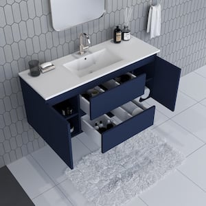 Salt 48 in. W x 18 in. D Bath Vanity in Navy with Ceramic Vanity Top in White with White Basin