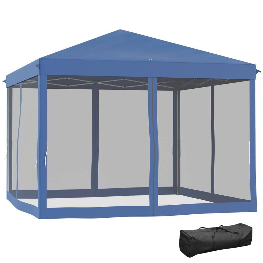 10 ft. x 10 ft. Blue Pop Up Canopy Tent with Netting, Height Adjustable Gaz