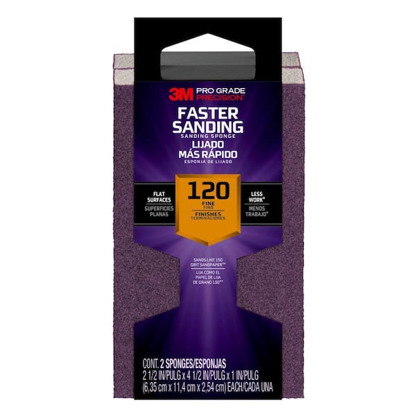 3M Pro Grade Precision 2-1/2 in. x 4-1/2 in. x 1 in. 120-Grit Fine Block Sanding Sponge (2-Pack)(Case of 6)