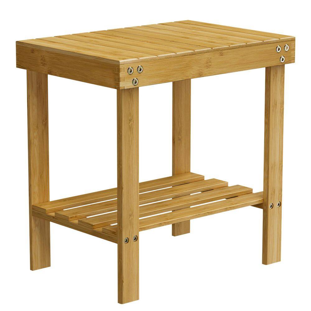 15.75 in. W Freestanding Bamboo Shower Bench with Non-Slip Feet and Storage Shelf, Safe and Stable Wooden Stool in Brown price history on PriceWatchPro
