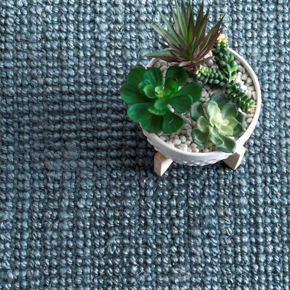 Handcrafted Blue Jute Rectangular Runner Rug, 2' 6" x 12'