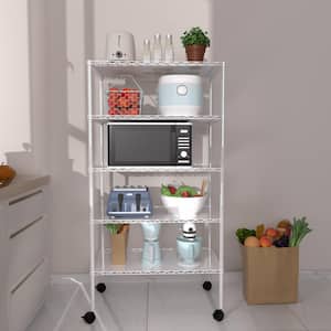 14 in. x 30 in. x 60 in. 5-Tier White Shelf Style Metal Long Angle Shelf with Adjustable Shelves and 4-Wheels