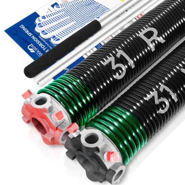 YOTOOLGDS 0.243 in. Wire x 2 in. x 31 in. L Electrophoresis Garage Door Torsion Springs in Green Left and Right with Winding Bars
