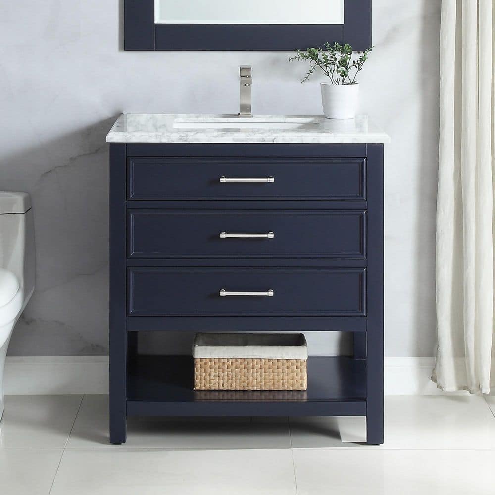 Smania 30 in. W x 22 in. D x 35.63 in. H Single-Sink Freestanding Bath Vanity in Marine Blue with Carrara Marble Top price history on PriceWatchPro