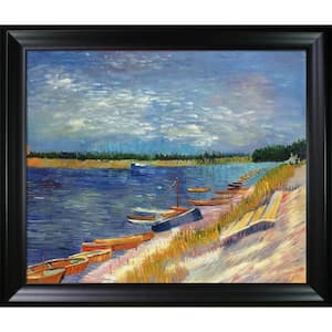 Moored Boats by Vincent Van Gogh Black Matte Framed Travel Oil Painting Art Print 25 in. x 29 in.