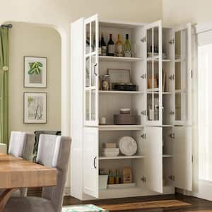 White Wood 47.2 in. W Buffet and Hutch Kitchen Cabinet with Glass Doors ( 47.2 in. W x 15.7 in. D x 78.7 in. H)