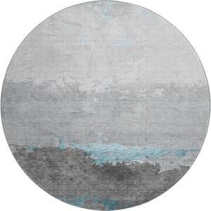 Mayfield Premium Machine Washable Abstract AMF1885 Teal 8 ft. x 8 ft. Round Rug