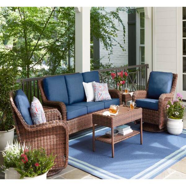 Hampton Bay Cambridge Brown 4 Piece Wicker Patio Conversation Set