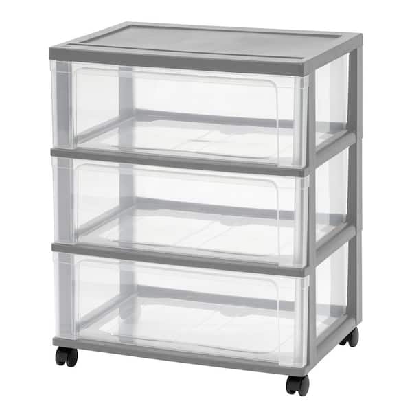 IRIS 3 Drawer Plastic Wheeled Wide Chest in Gray