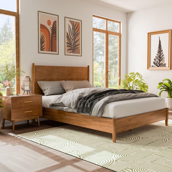 Riverstone 2-Piece Walnut Wood King Platform Bedroom Set with Nightstand