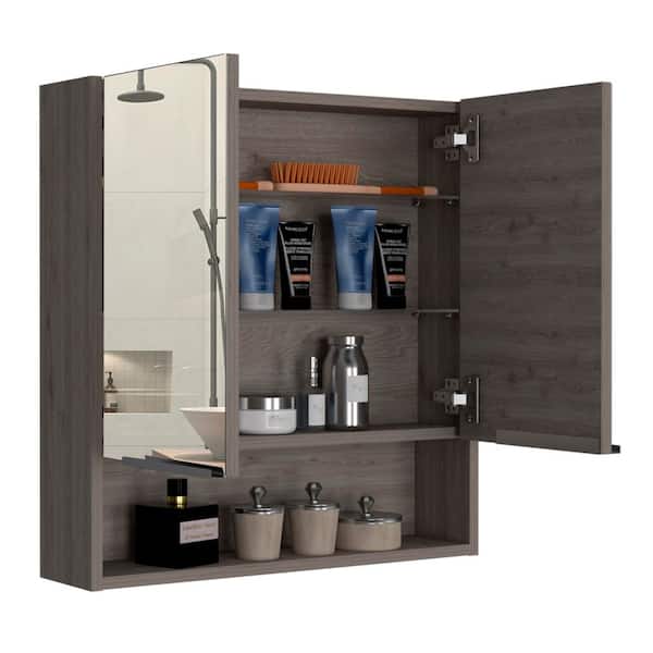 23.6 in. W x 24.6 in. H Rectangular Gray MDF Surface Mount Medicine Cabinet with Mirror