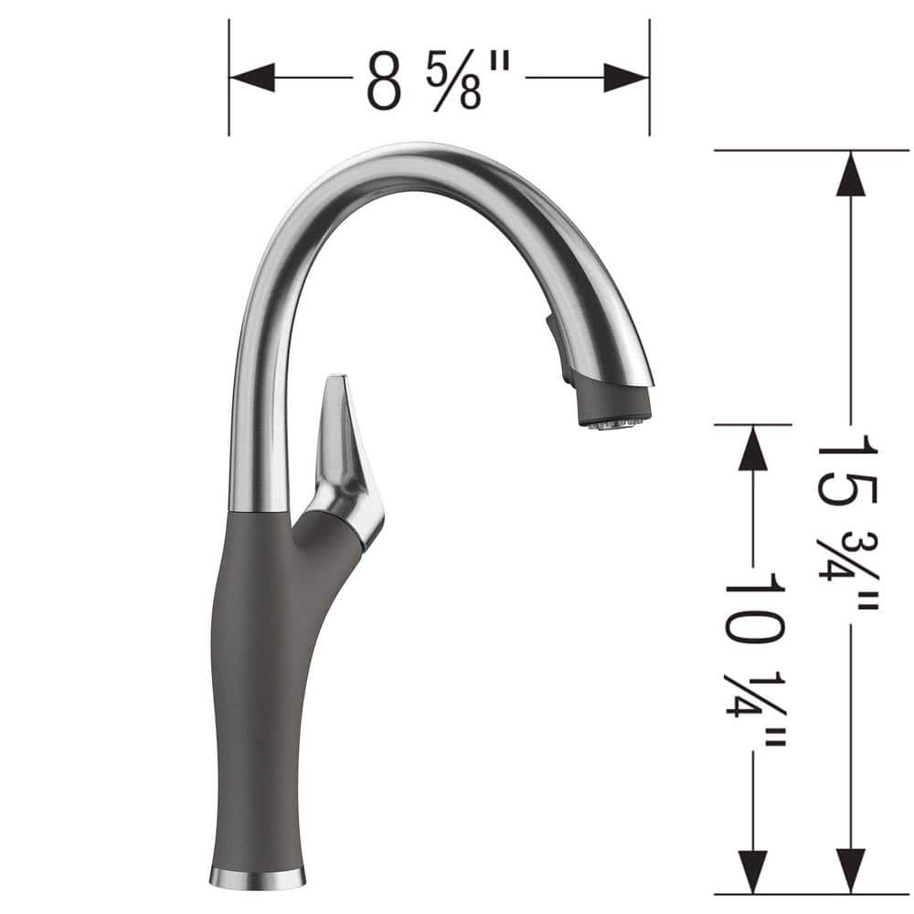 Stainless Steel and Gray Pull-Down Spray Kitchen Faucet
