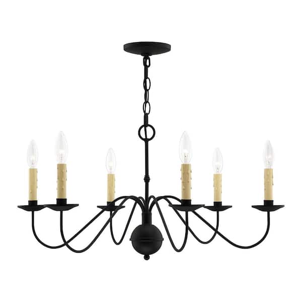 AVIANCE LIGHTING Archwood 6-Light Black Chandelier with Drip Candle Cover