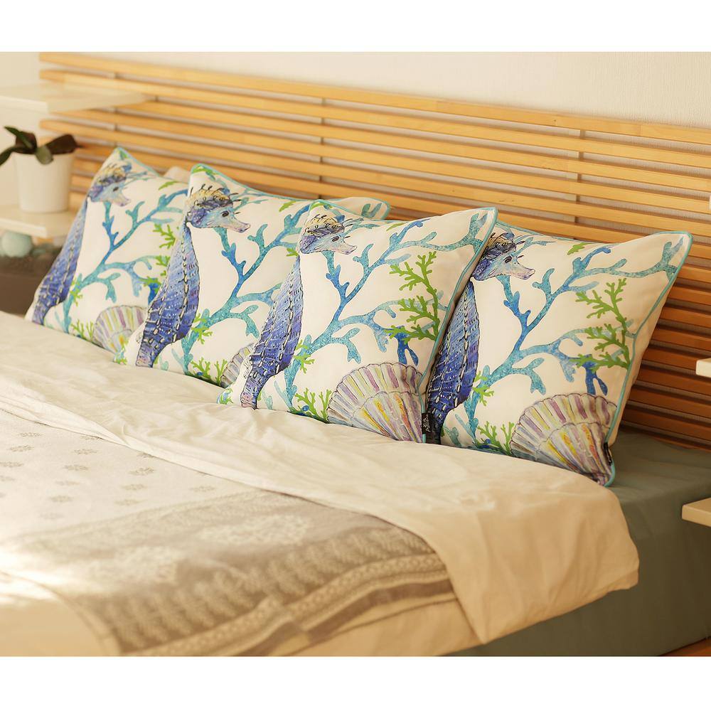 Marine Seahorse Coastal Polyester Pillow Covers, Set of 4