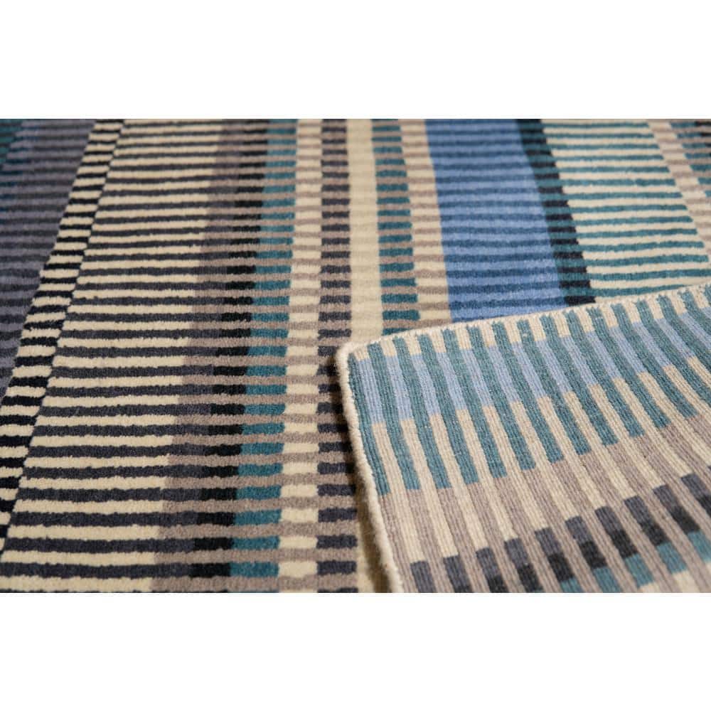 Hand-Knotted Blue Striped Wool 4' x 6' Area Rug