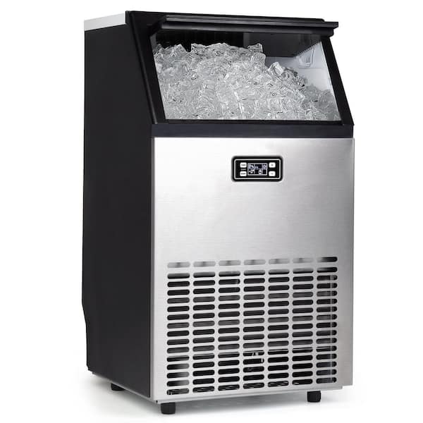 17.3 in. 100 lb. /24H Undercounter/Freestanding Full Size Cubes Ice Maker in Stainless Steel, 33 lb Storage and Alarm