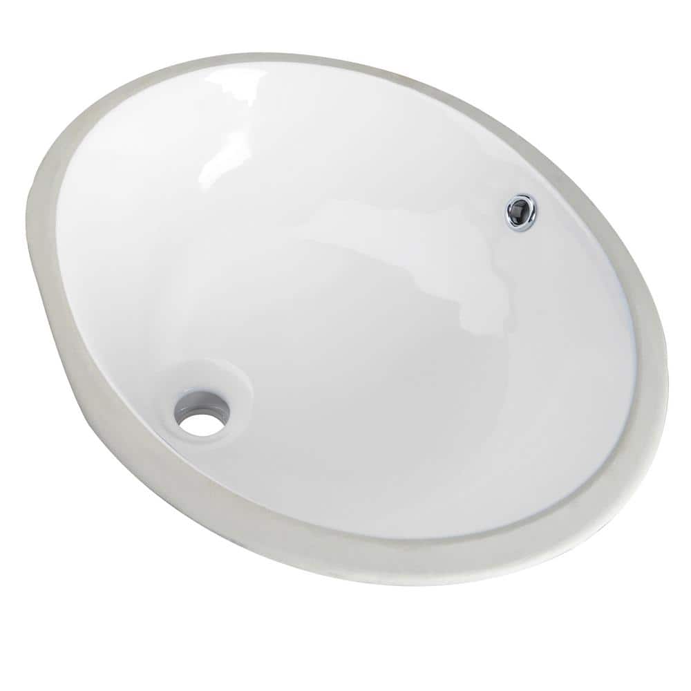 DeerValley Oval White Ceramic Undermount Bathroom Sink with Overflow
