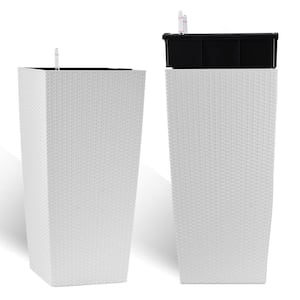 30 in. White Outdoor Plastic Planter with Self-Watering Drainage HolesandInner (15.35 in. W x 30.12 in. H)
