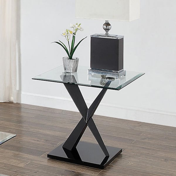 Furniture of America Cometa 24 in. Black Square Glass End Table
