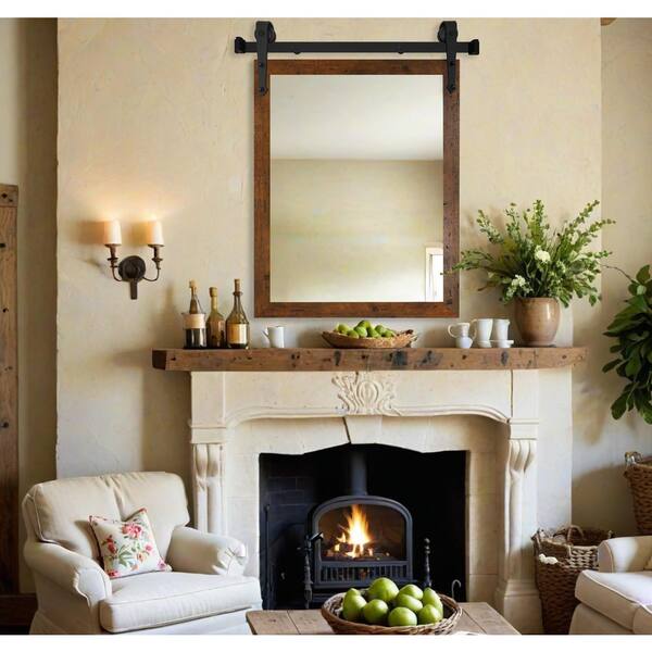 Rayne Mirrors (33 in. W x 38 in. H) Light Brown Modern Rustic Vertical ...