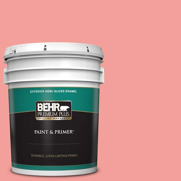 BEHR PREMIUM PLUS 5 gal. #150B-4 Pink Eraser Semi-Gloss Enamel Exterior Paint & Primer