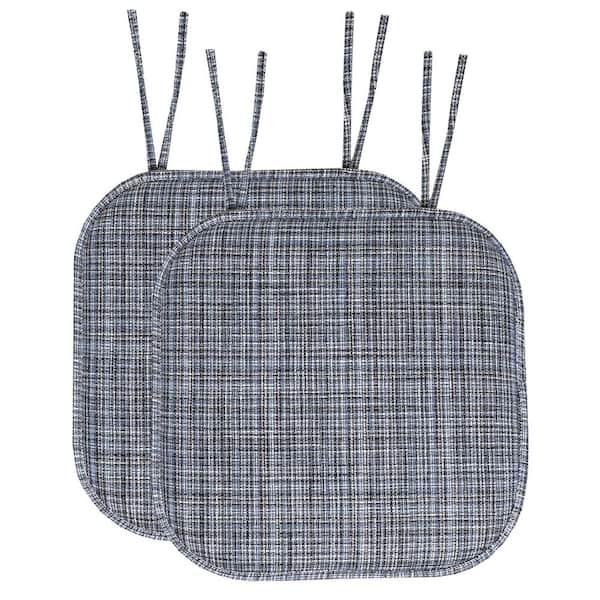 Sweet Home Collection Aria Memory Foam Square Non-Slip Indoor/Outdoor Chair Seat Cushion with Ties, Blue/Black (2-Pack)
