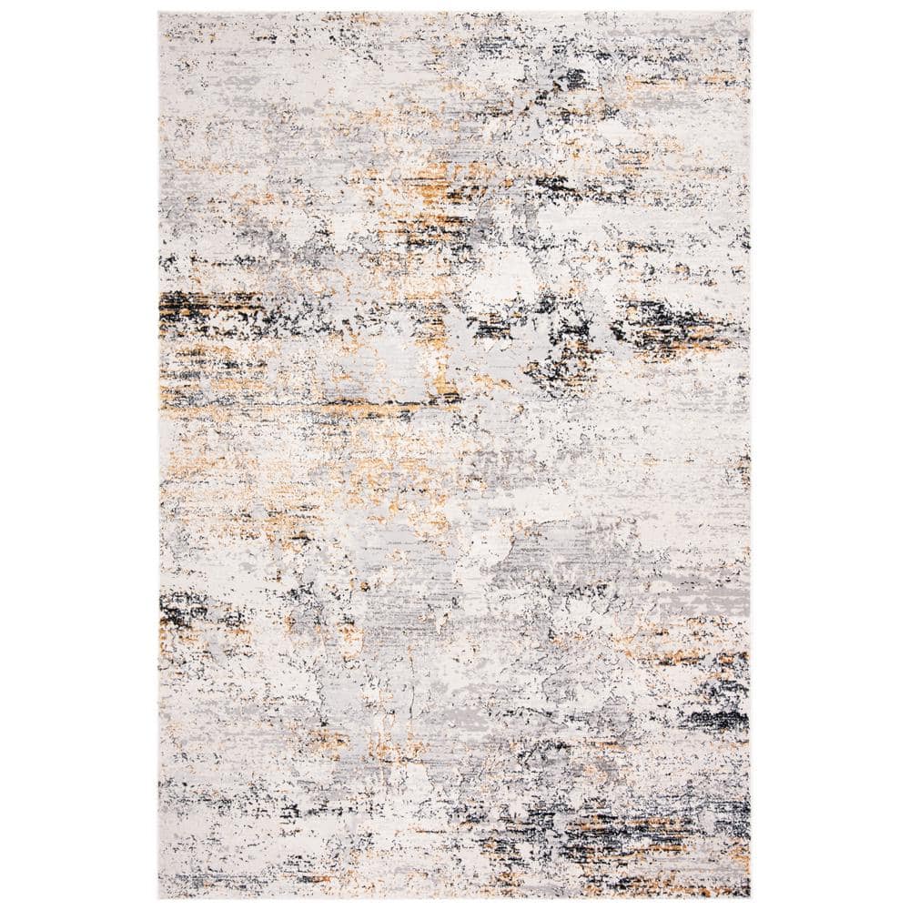 Cream and Gold Abstract 4' x 6' Stain-Resistant Area Rug