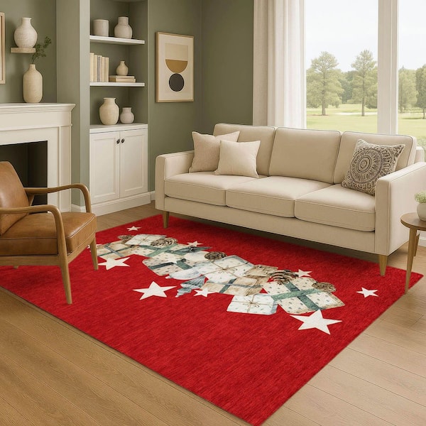 Mayfield Premium Machine Washable Abstract AMF1825 Red 10 ft. x 14 ft. Area Rug