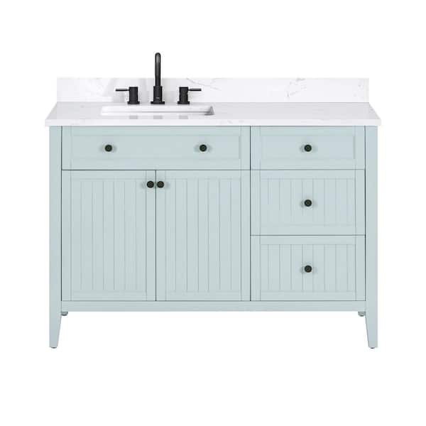 Layla 49 in. Single Sink Ice Blue Bath Vanity with Cala White Engineered Stone Top