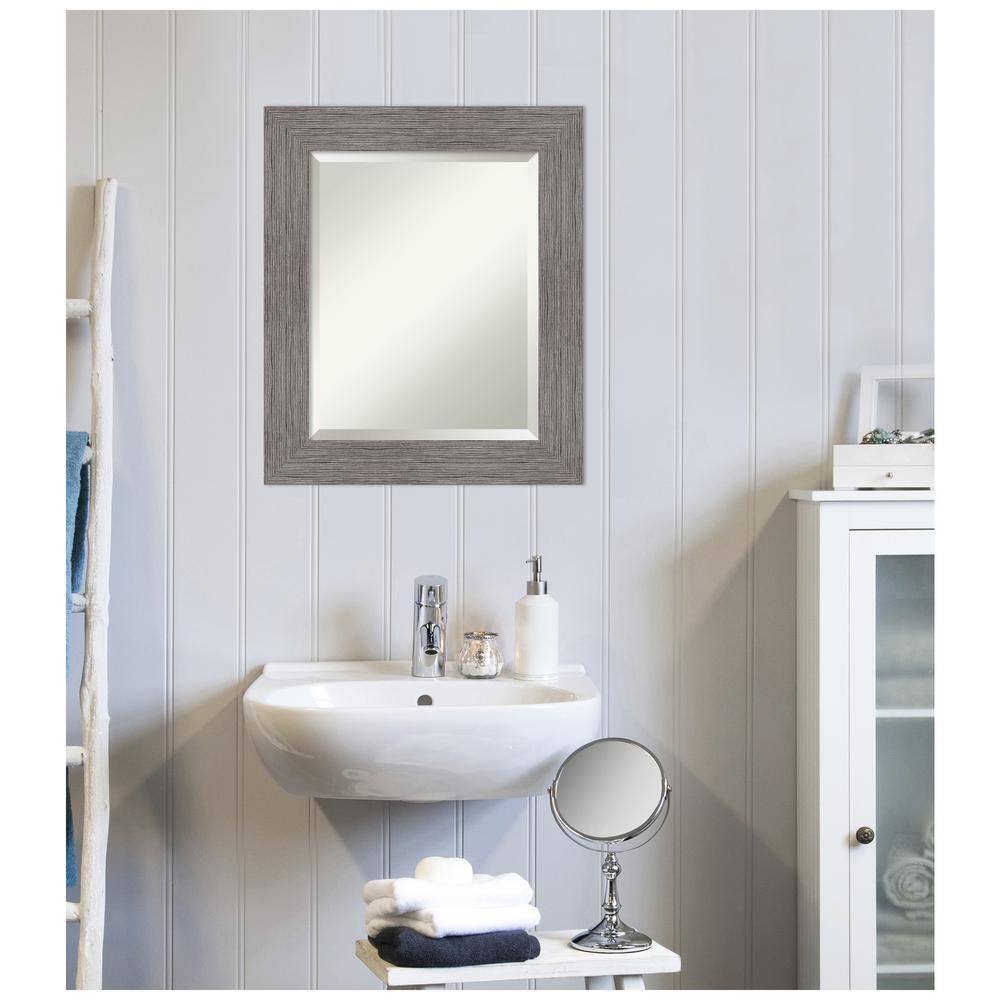 Pinstripe Plank Grey 21.5" x 25.5" Beveled Bathroom Vanity Mirror