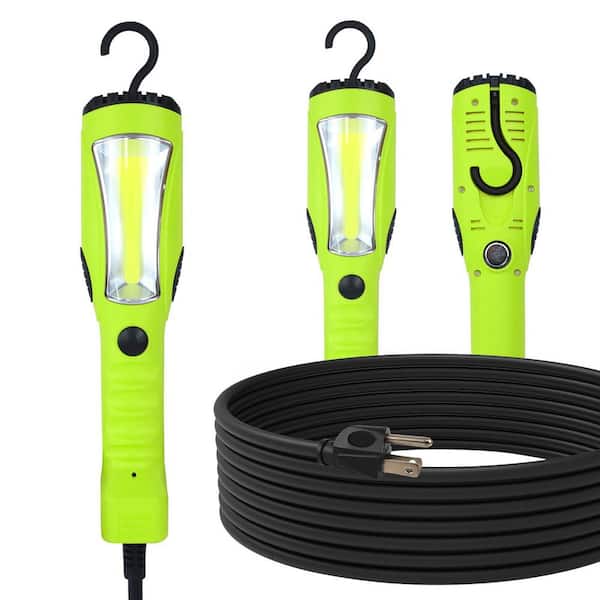120V LED Work Light, 1200 Lumen COB Trouble Light, 25  ft. Extension Cord, Magnetic Base, Rotatable Hook-Green