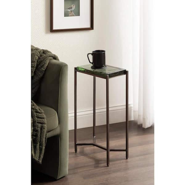 Aguilar 12 in. Green/Bronze Rectangle Glass End Table