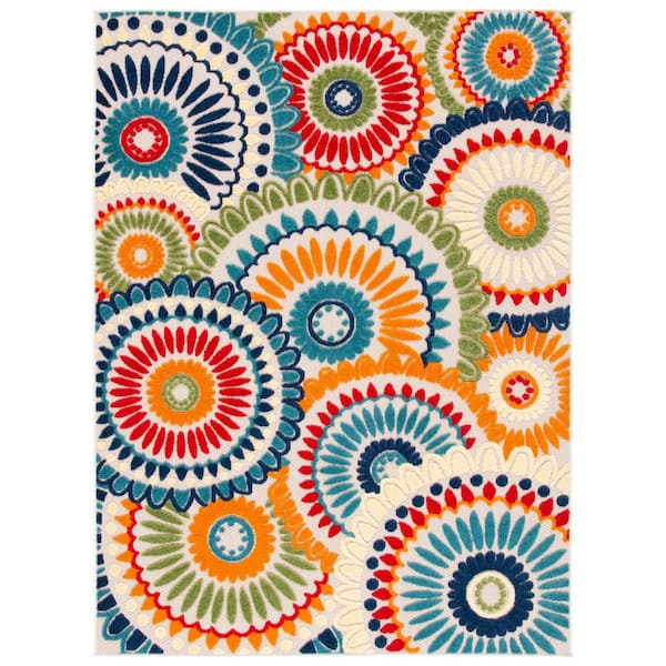 Cabana Blue/Ivory 10 ft. x 14 ft. Medallion Floral Indoor/Outdoor Area Rug