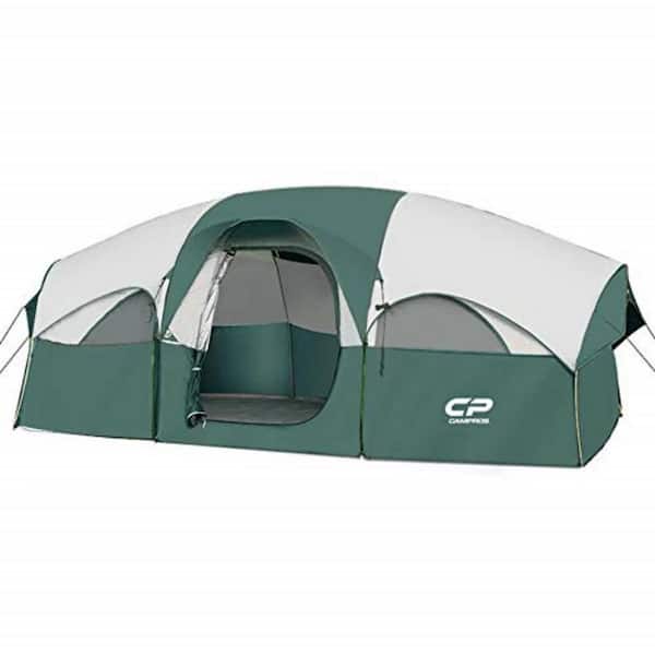 Unbranded Dark Green 8-Person Camping Tents Family Tent with Large Mesh Windows Double Layer Carry Bag Divided Curtain for Camping