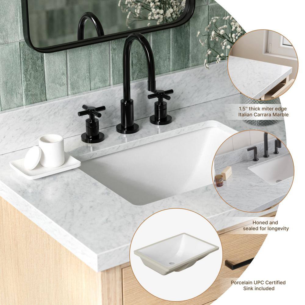 Hepburn 31" Oak Single Sink Vanity with Carrara Marble Top