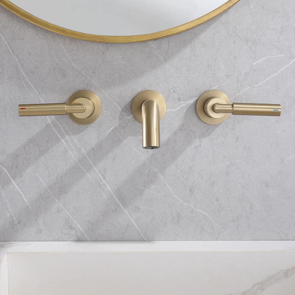 Brushed Gold Wall-Mounted Dual Handle Bathroom Faucet