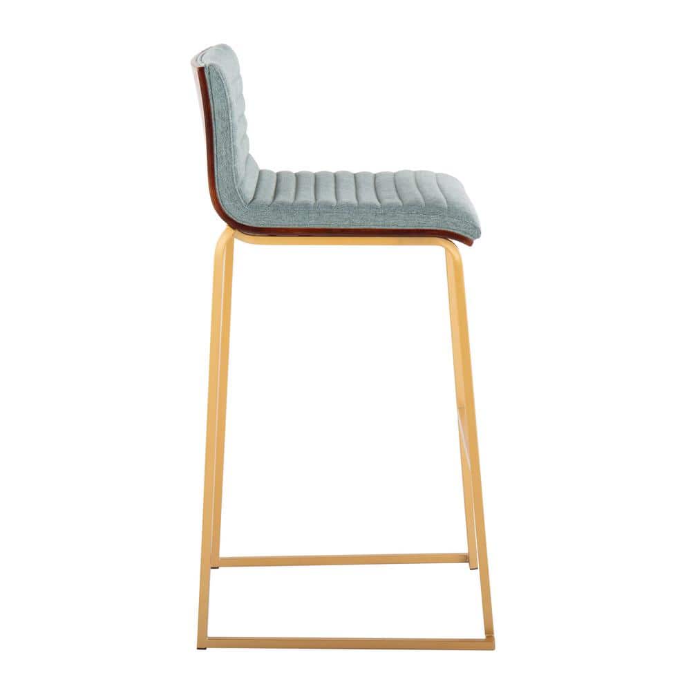 Set of 2 Gray Upholstered Barstools with Gold Metal Base