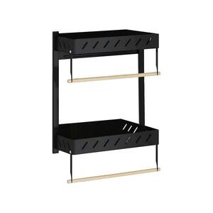 12.99 in. W x 5.59 in. D x 18.50 in. H Black 2-Tier Metal Multi-Functional Kitchen Bathroom Wall Cabinet with Racks