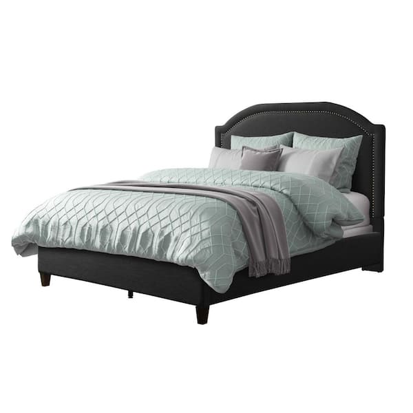 Corliving Florence Dark Grey Fabric, King Bed Frame With Upholstered Headboard