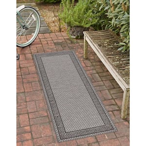 Outdoor Greek Key Gray 2' 2 x 6' 0 Runner Rug