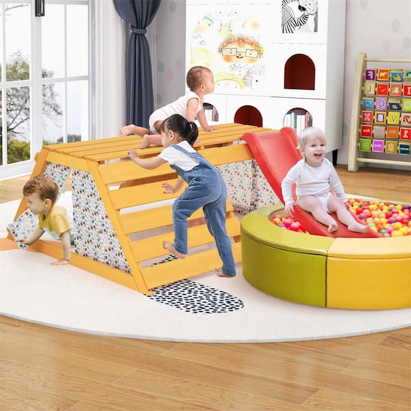 5 in 1 Indoor Jungle Gym Montessori Climbing Toys with Slide for Toddlers Wooden