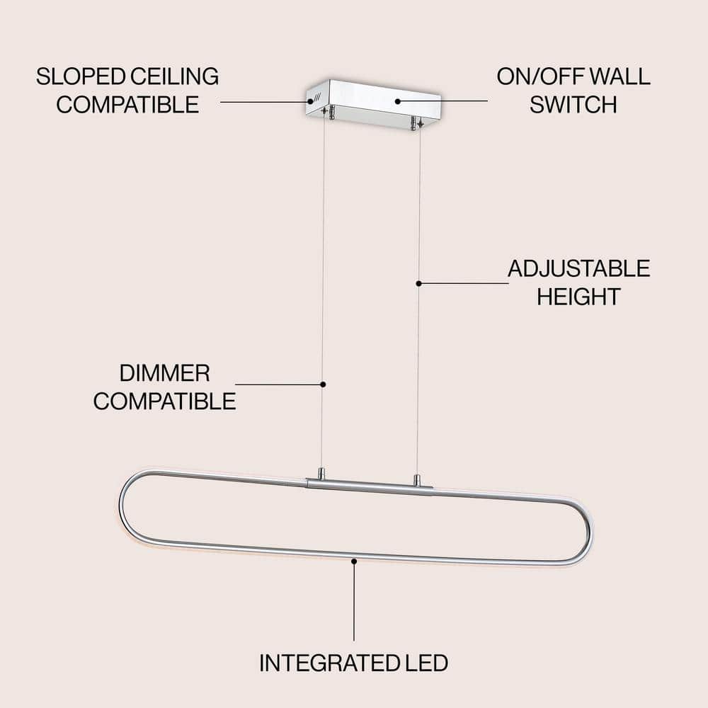Ned Minimalistic 39" Chrome LED Linear Pendant with Adjustable Height