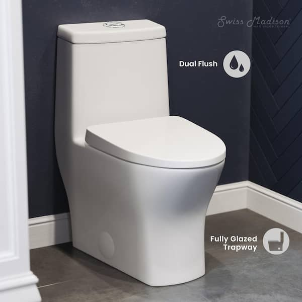 Sublime II 10 in. Rough-in 1-piece 1.1/1.6 GPF Dual Flush Round Toilet in Glossy White, Seat Included