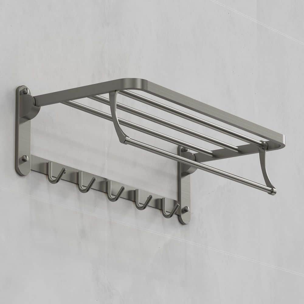 1-Spray Wall Mount Handheld Shower Head Foldable Towel Rack with Shelf, Stainless Steel, 1.8 GPM in Brushed Nickel price history on PriceWatchPro