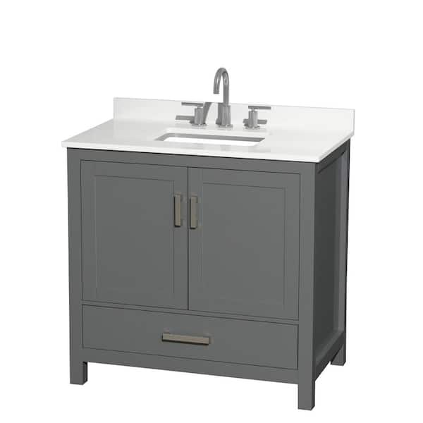 Wyndham Collection Sheffield 36 in. W. x 22 in. D x 35 in. H Single Bath Vanity in Dark Gray with White Quartz Top