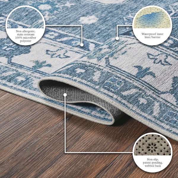 Shary Blue/White Washable Rug 5 ft. x 7 ft. Area Rug